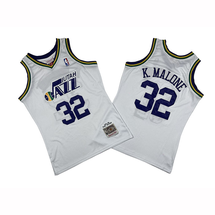 Camiseta Utah Jazz Karl Malone NO 32 Mitchell & Ness 1991-92 Blanco